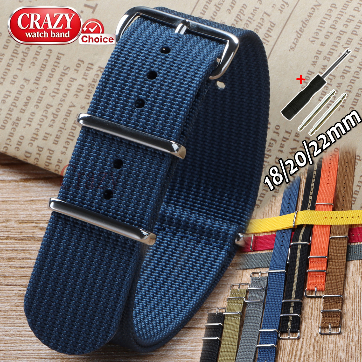 Canvas Strap Watch - Striped Nylon Watch Strap 18mm 20mm