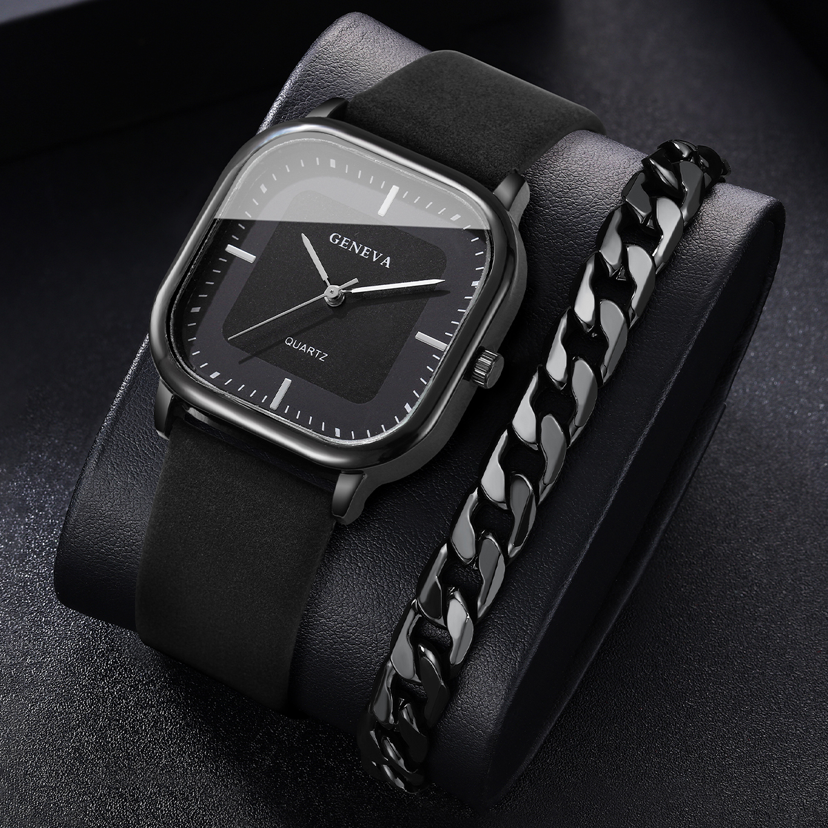 Leather Watch Band Men - 2PCS/Set Fashion Leather Strap Men Quartz