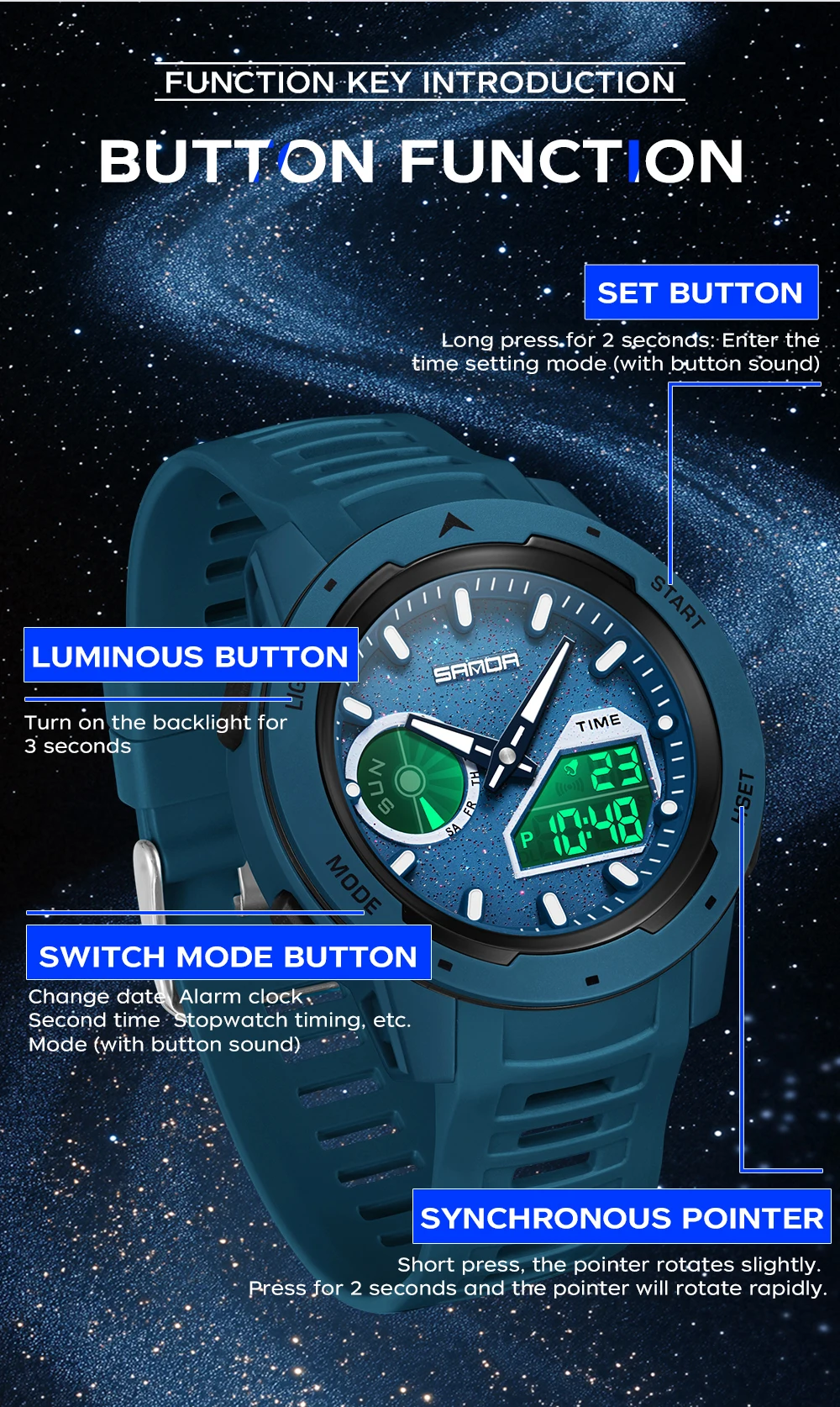 SANDA new men's fluorescent wa - Rubber Strap Diver recensione e prezzo