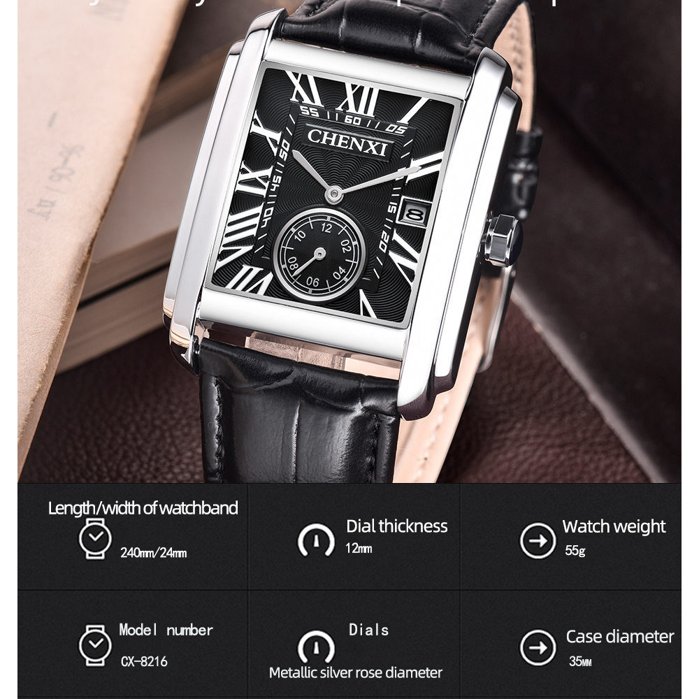 CHENXI 8216 Fashion Classic Sq - Leather Watch Band Men recensione e prezzo