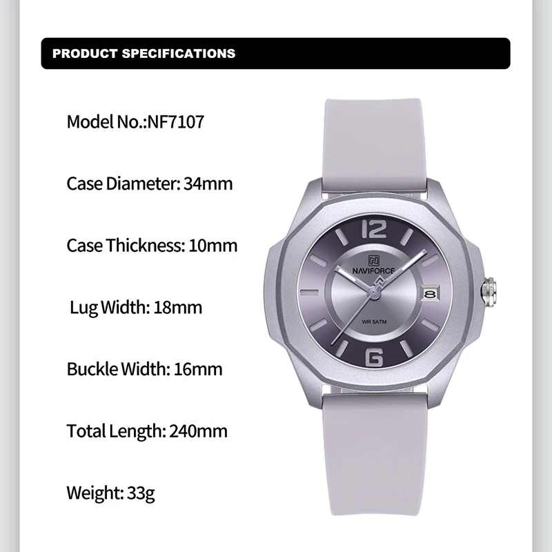 NAVIFORCE 7107 Watch for Women - Silicone Band Women recensione e prezzo